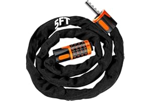 Bicycle Chain Lock, 5-Digit Combination, Heavy Duty Security Lock (5-ft Long, 7.5 mm Thick)