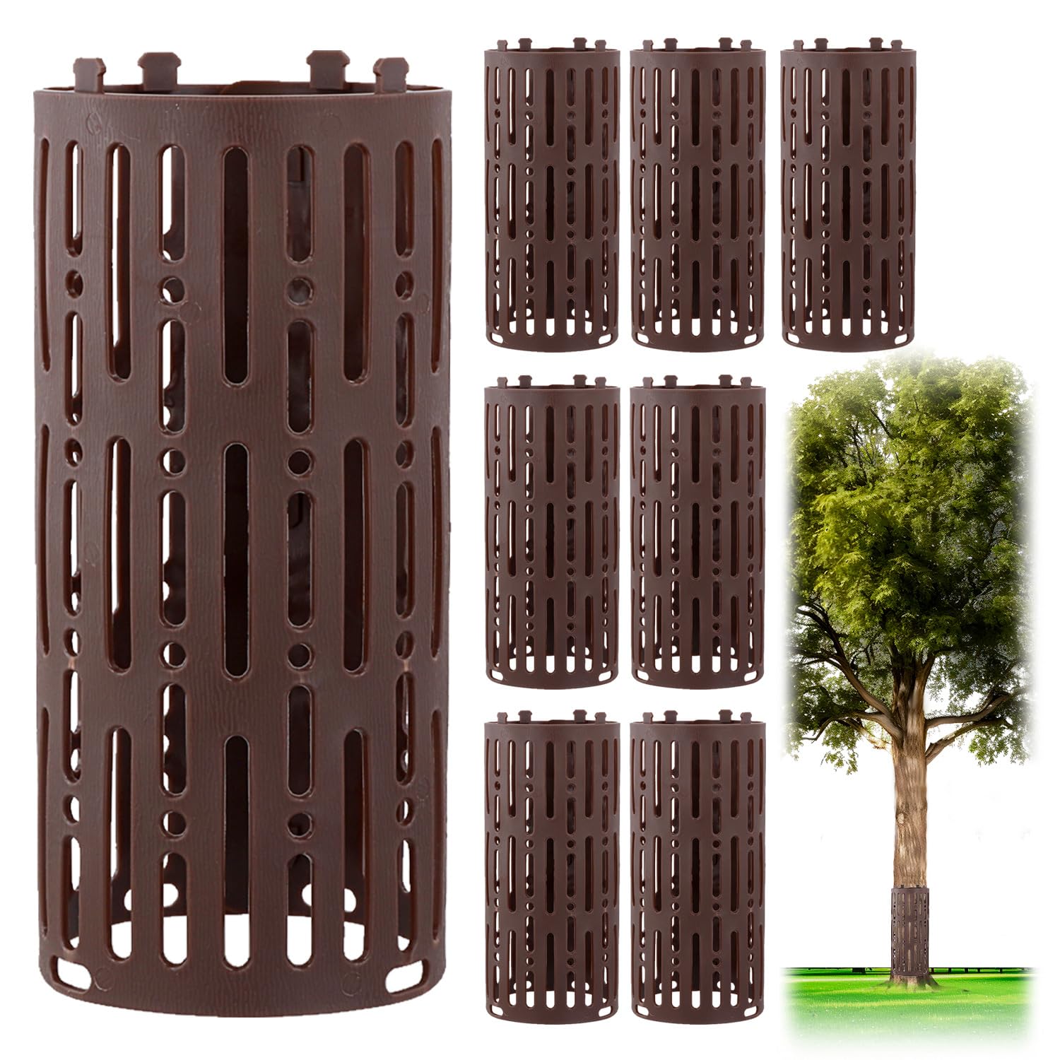 QWORK® 8Pcs Plant and Tree Trunk Protector, Plastic Tree Guards with Locking Hooks, Weather-Proof Tree Protectors