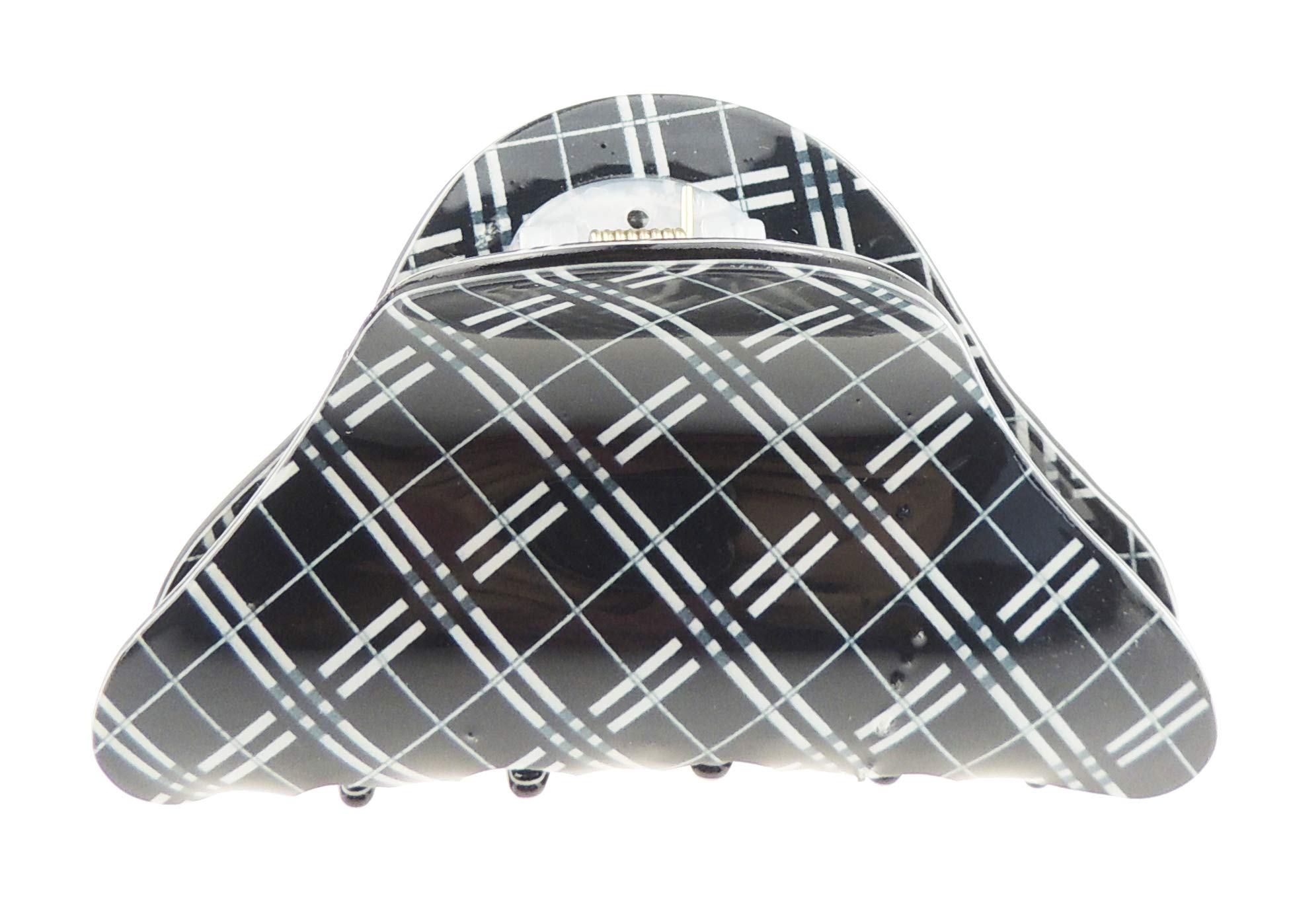 Womens Girls Strong Plastic Updo Rounded Bulldog Spider Octopus Hair Accessory Party Birthday School Gym Jaw Styling Tools Claw Clamp Black White Flowers Lines Shapes Print (Squares)