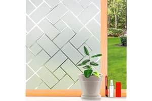 XHCN Frosted Glass Window Film Sun Blocking Window Tinting Film for Home, Static Clings Removable Frosting Bathroom Door Window Covering, 17.5 inch x 78.74 inch, White-Grid