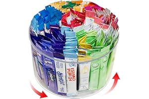 HALAGAS Drink Packet Organizer, 4-Compartment Rotating Holder for Powdered Drink Mix, Water Packet, Lazy Susan Organizer