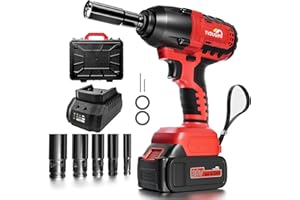 TVDUGIM 750N.m Cordless Impact Wrench, 1/2" Electric Brushless Impact Gun for Car Home High Torque 3300RPM 550 ft-lbs Pistola De Impacto for Car Truck Mower 4.0A Li-ion Battery Fast Charger 5 Pcs Sockets