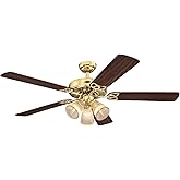 Westinghouse 7233800 Vintage Indoor Ceiling Fan with Light, 52 Inch, Polished Brass