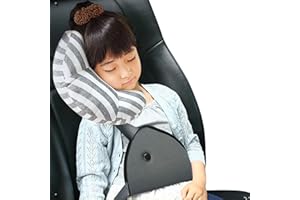 Car Seat Belt Pillow and Adjuster Kit for Kids, WOMUMON Travel Pillow Headrest Neck Support Cushion Seatbelt Cover and Safety Strap Protection Pad