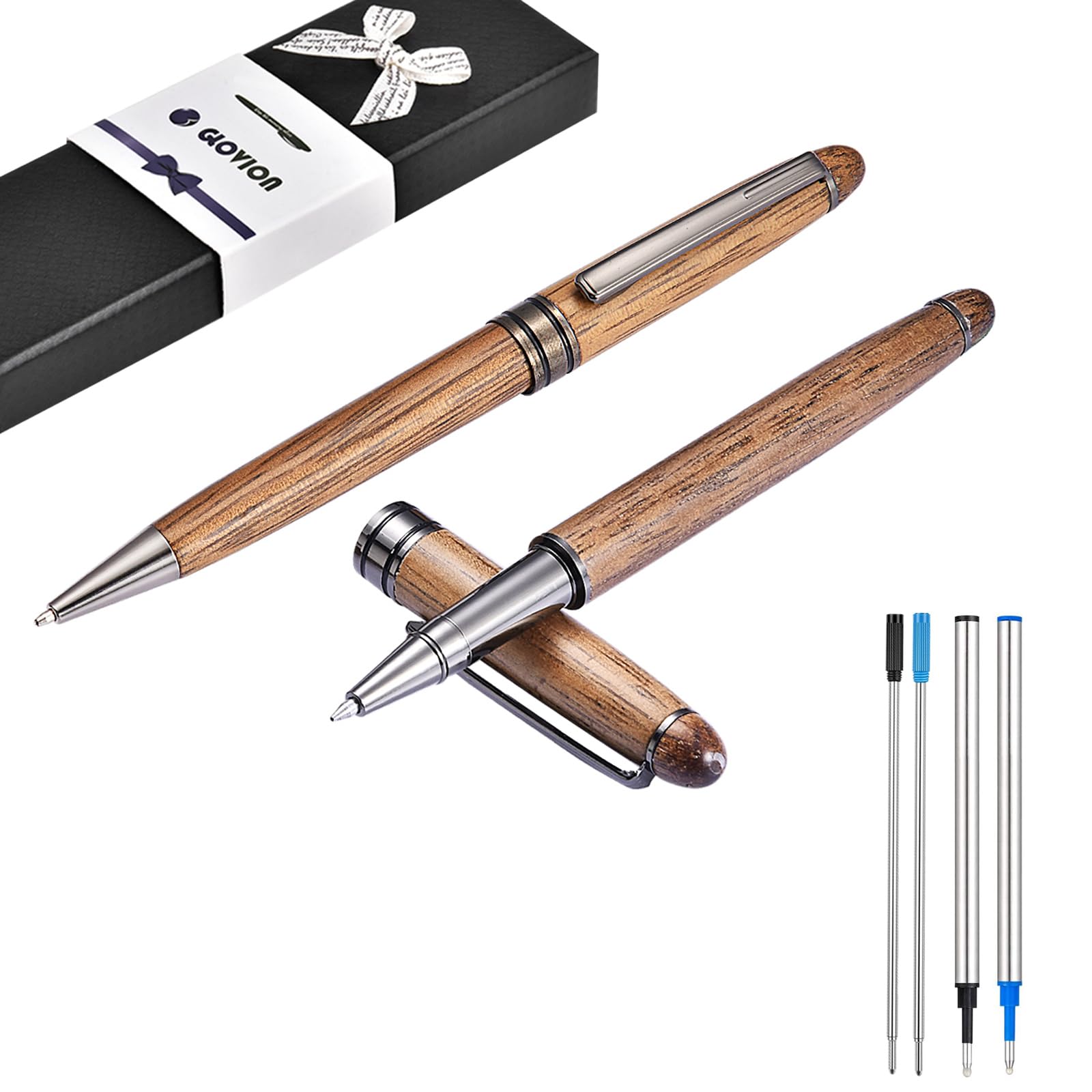 Wooden Pen Set, Handcrafted Wooden Ballpoint & Gel Pen Gift Set, Extra Refills, Vintage Collection - 2Pack