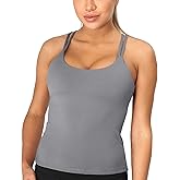 icyzone Padded Workout Tank Tops for Women - Strappy Yoga Crop Tops with Built in Bra 2 in 1
