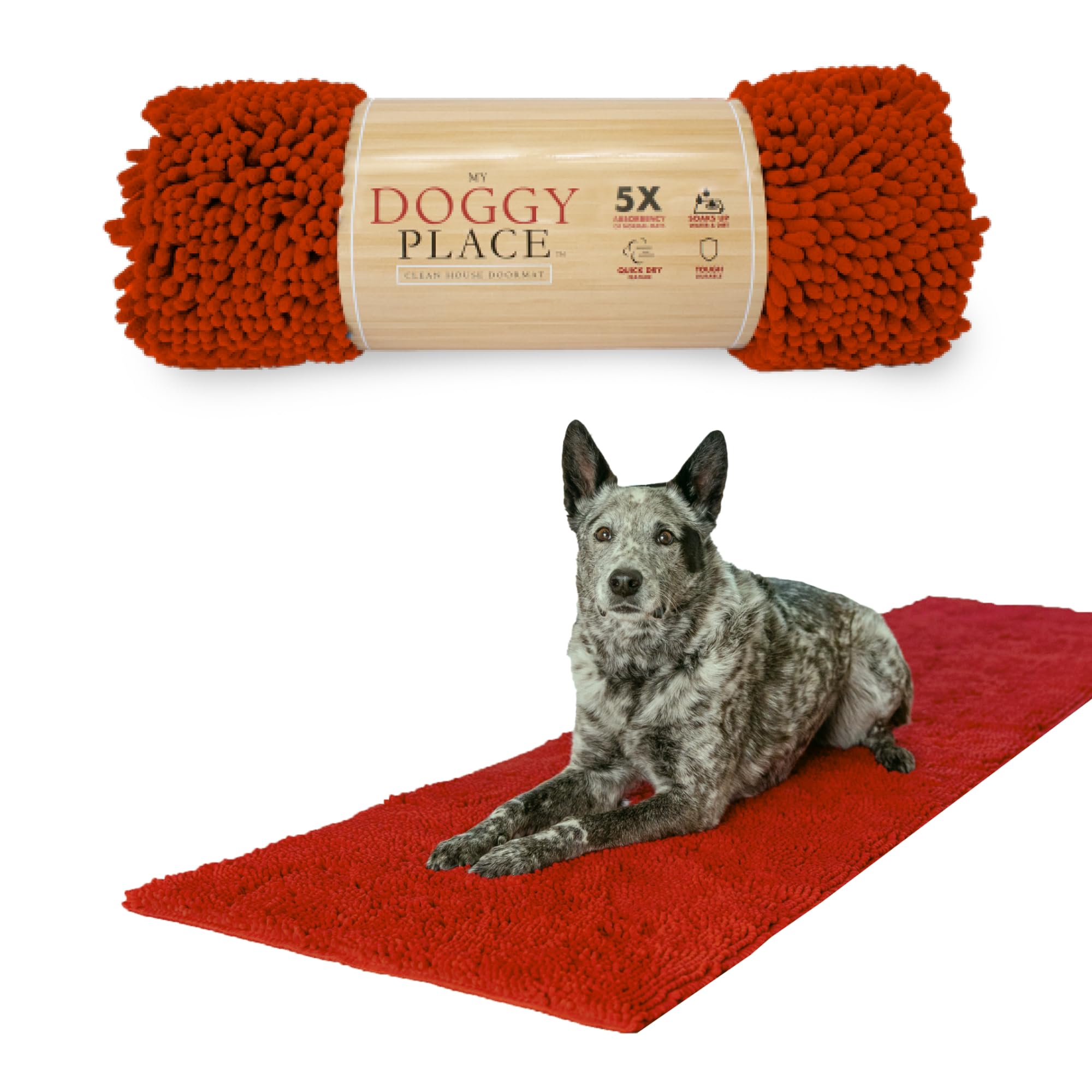 My Doggy Place Dog Mud Mat, 96" x 24" Red – Thick Microfiber Entry Rug for Snow, Mud & Salt – Absorbent, Quick-Dry, Washer-Safe & Non-Slip, XX-Large Image