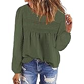 BETTE BOUTIK Womens Boho Fall Long Sleeve Shirts Crewneck Dressy Casual Blouses Trendy Flowy Tops