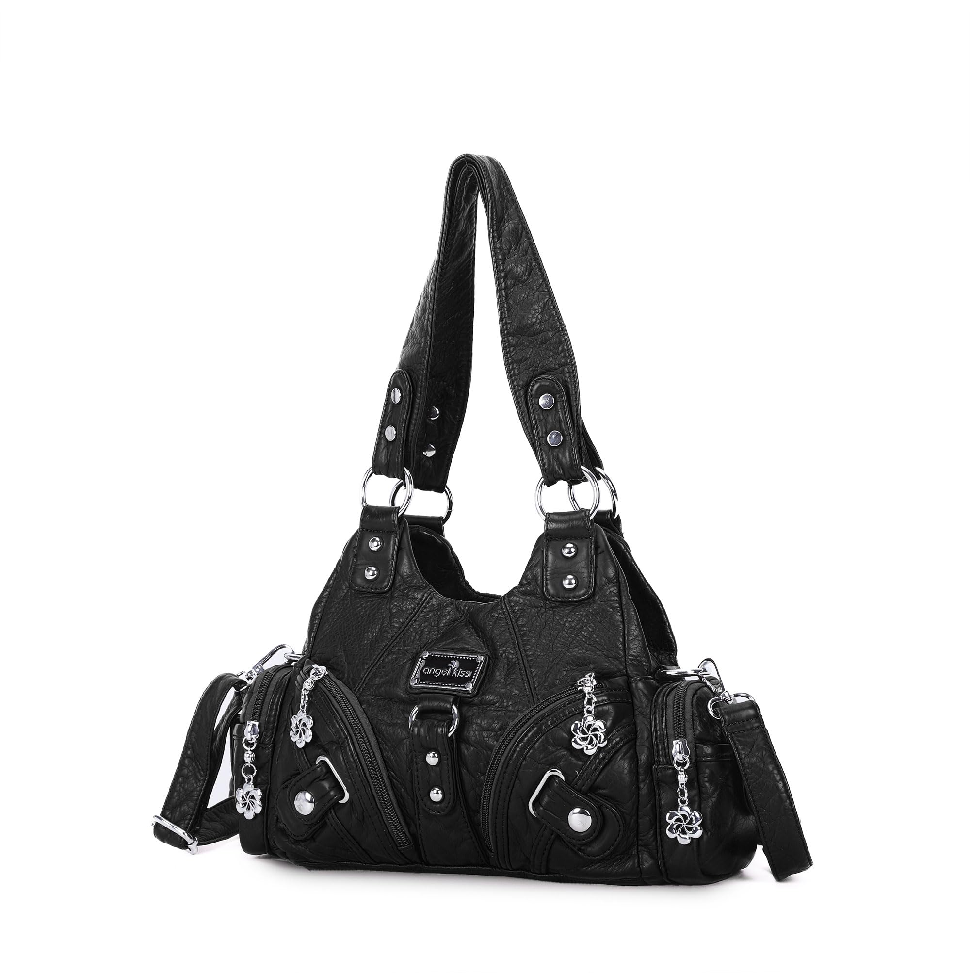 Angel Kiss Purses for Women Small Hobo Shoulder Bags Vagen Leather Multi-Pocket Tote Bag with Zipper