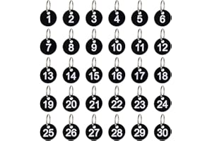 Number Key Tags 1-30, Dedoot 30 Pack 35mm Round Tags Numbered Keychains Plastic Small Key Tags for Dormitory Keys House Lockers -Black