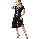 2024 Women's Embroidered Dress Casual Bohemian V-Neck Dress Short Sleeve Floral Wedding Party Dress