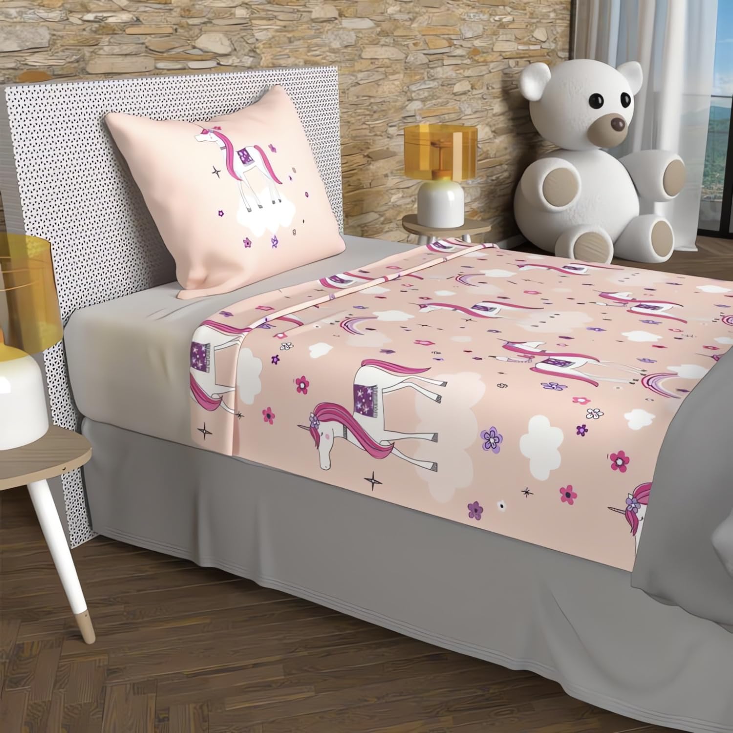 Soleil d'ocre, Bedding Set 180 x 290 cm Unicorn Pink 100% Cotton 57 Threads/cm²