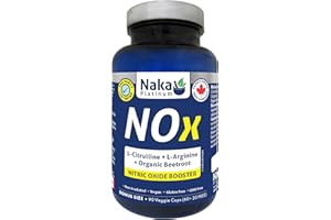 Naka Platinum NOx, Nitric Oxide Booster, with L-Citrulline, L-Arginine, Organic Beetroot, Made in Canada (90 vcaps)