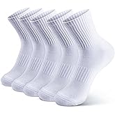 Zhtulck Women's White Crew Socks, 5 Pairs Lightweight Comfy Women Athletic Cushioned Running Low Cut Socks
