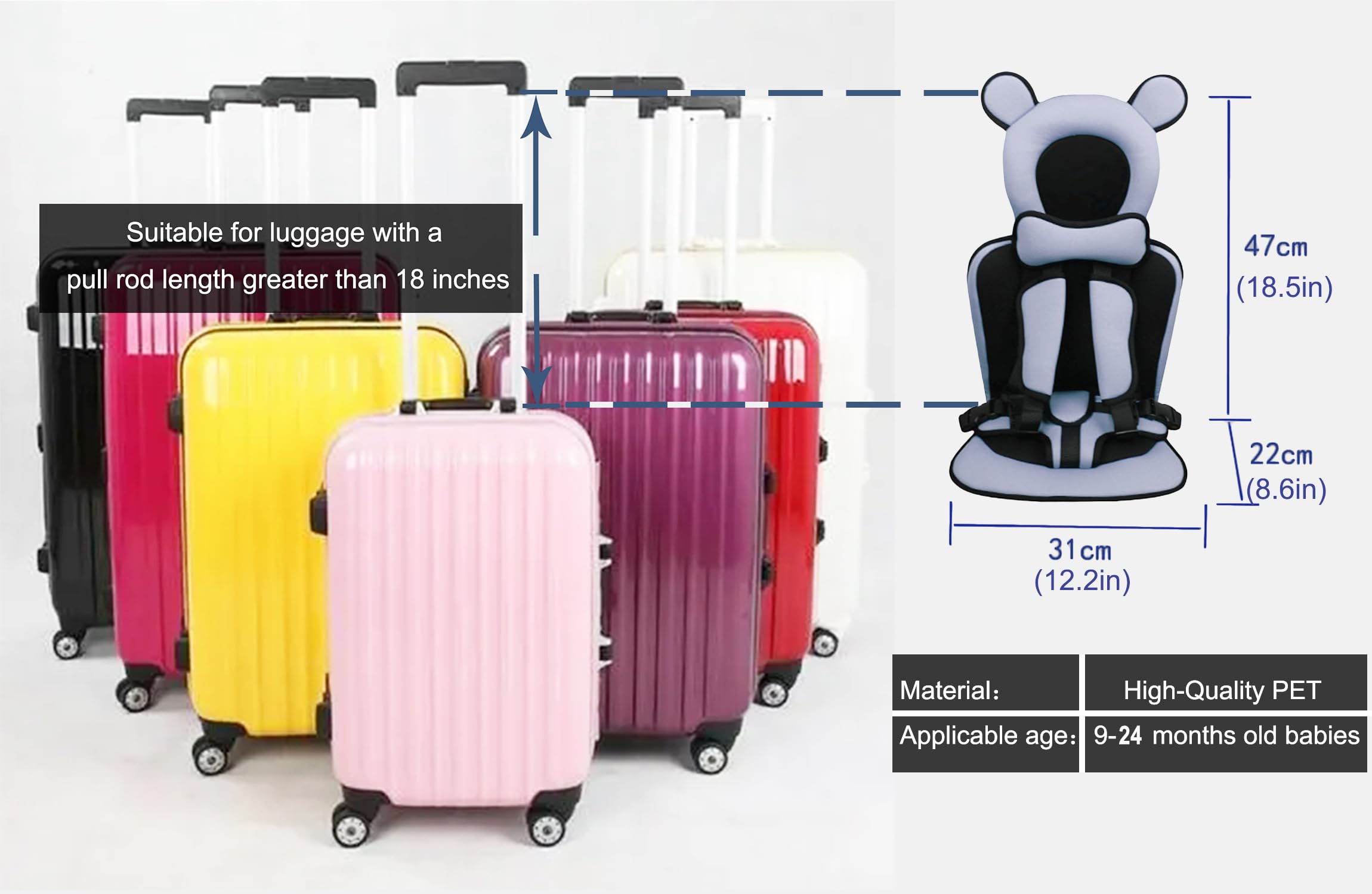 Toddler Travel Suitcase Seat with Safety Anti-Slip Rope,Ride on Suitcase for Kids,Ride Safer Travel Vest for Babies