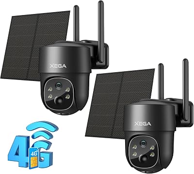 Xega 2 Pack 4G LTE Solar Security Camera, 2K PTZ Night Vision Outdoor