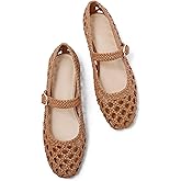 USIMAD Woven Mesh Ballet Flats for Women Square Toe Womens Comfortable Buckle Strap Ballerina Flat Shoes Mesh Dress Flats