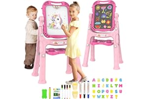 PUPPSITTY Easel for Kids, Adjustable Standing Rotatable Double Sided Art Easel for Toddlers with Painting Accessories, Birthday Christmas Gift for Little Boys and Girls