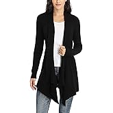 Dilgul Women Open Front Ribbed Drape Long Sleeve Cascading Cardigan Sweater