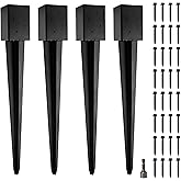LADECH 4x4 Fence Post Anchor Ground Spike 36” Length Metal Black Powder Coated – Mailbox Post Anchors – Fit 3.5x3.5 Lumber (4, Black)