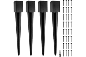 LADECH 4x4 Fence Post Anchor 36' Black Powder Coated Metal Ground Spike Mailbox Post Anchors Pack of 4