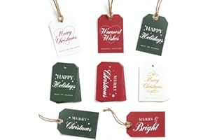 WENHUI Beautiful Christmas Gift Tags - 48-Pack Holiday Labels with 16.4ft Jute Twine, 8 Unique Designs Double-Sided with to/from Area, Paper Tags for Wrapping, DIY, Holiday Presents & Xmas Decorations