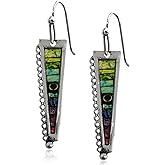 JNONL Handmade Bohemian Vintage Silver Colorful Bar Dangle Drop Earrings Unique Lightweight Rectangle Triangular Hook Earrings for Women Statement Jewelry Gifts (Vintage Silver 1)