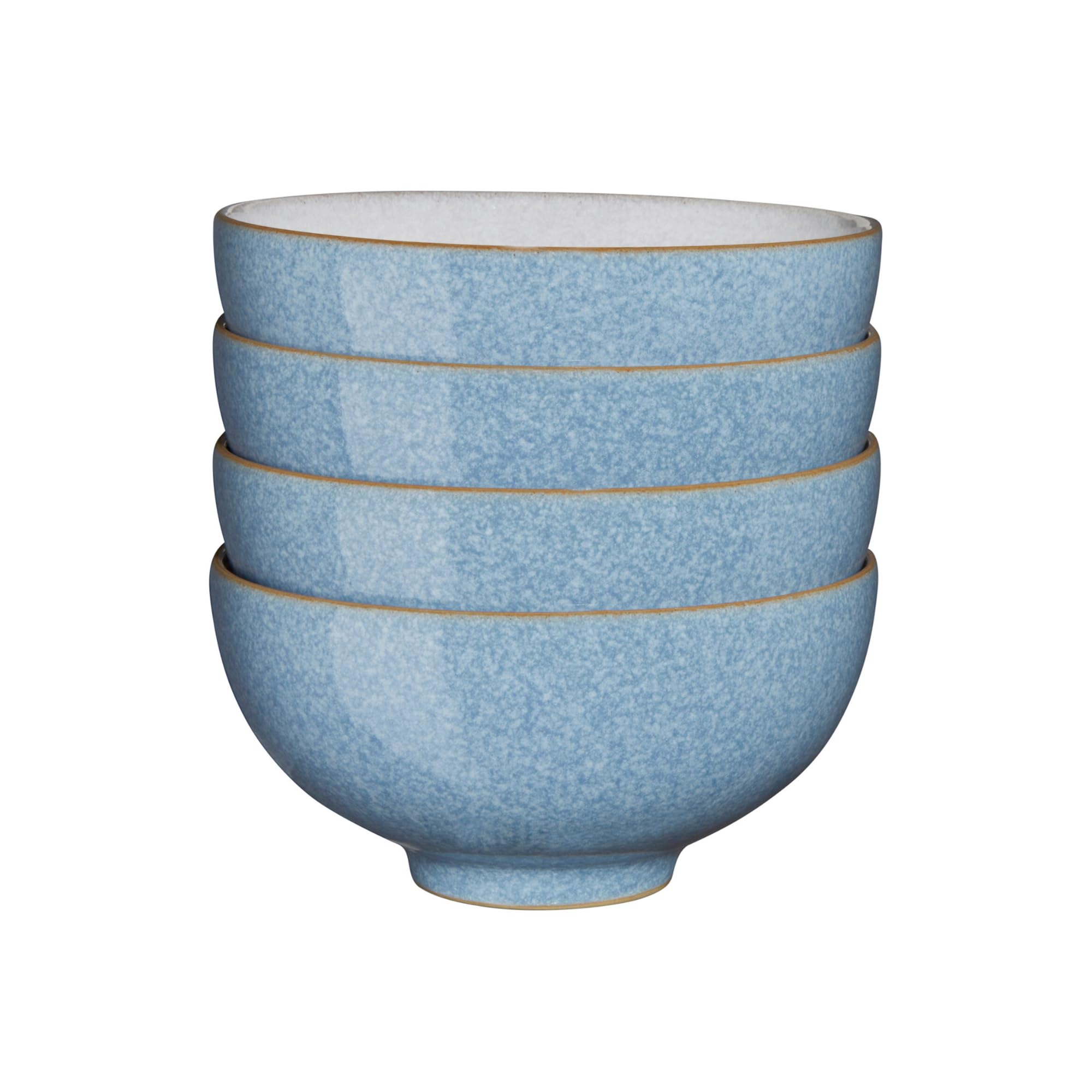 Denby - Elements Blue Rice Bowls Set of 4 - Dishwasher Microwave Safe Crockery 480ml 13cm - Blue, White Ceramic Stoneware Tableware - Chip & Crack Resistant Soup Bowls