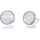 S.Leaf Gold Stud Earrings for Women Sterling Silver Gold plated Hypoallergenic Shell Mother of Pearl Post Earrings for Women Birthday Gifts