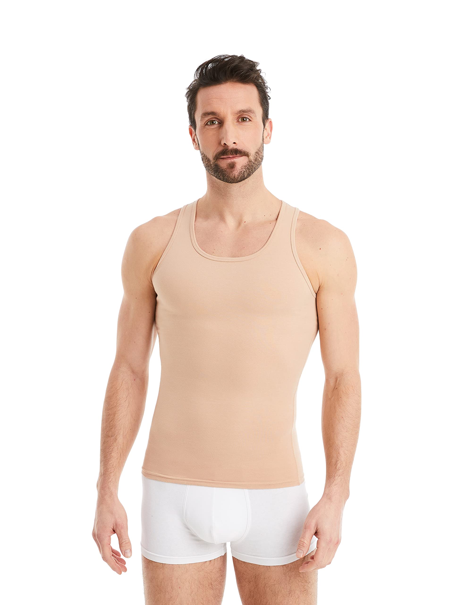 FINN Shapewear Herren Kompressionsshirt – Bauch-Weg Unterhemd & Body-Shaper Männer – Ärmelloses Tank-Top aus Baumwolle für flacheren Bauch und bessere Haltung Hautfarbe Nude M