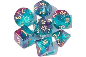 CiaraQ DND Polyhedral Dice Set for Dungeons and Dragons RPG MTG Role Playing Table Games-with 1 Dice Pouch (Blue + Purple + Glitter)