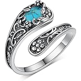 Naxidaze Genuine Sterling Silver Turquoise Spoon Ring - Vintage Western Thumb Rings Nature Real Western Jewelry for Women