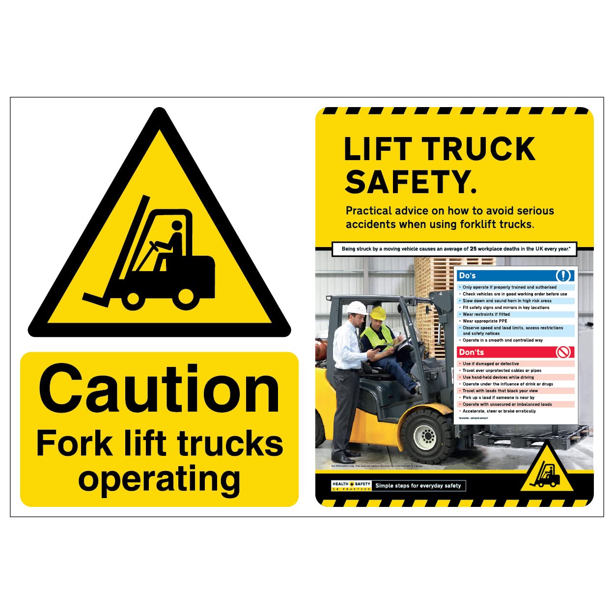 V Safety Poster Combo - Caution FLT Operating/Lift Truck Safety-600x450-2mm Rigid Plastic Safety Sign
