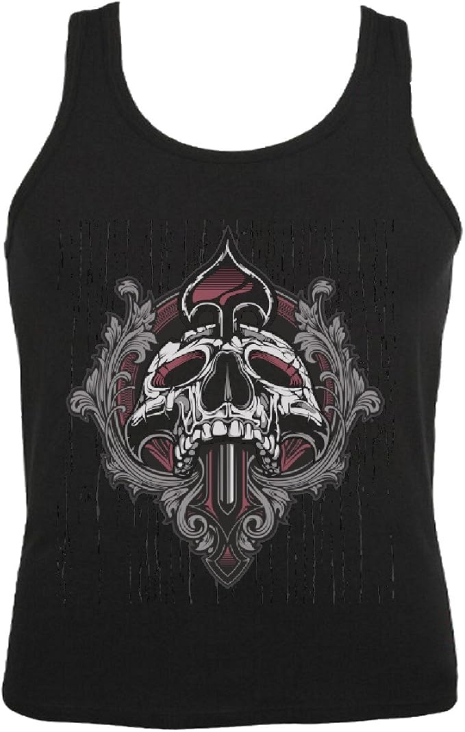 Gothic Tank Top Für Damen Mit Totenkopf-Motiv - Sportshirt ärmellos Mit Criss Cross Design