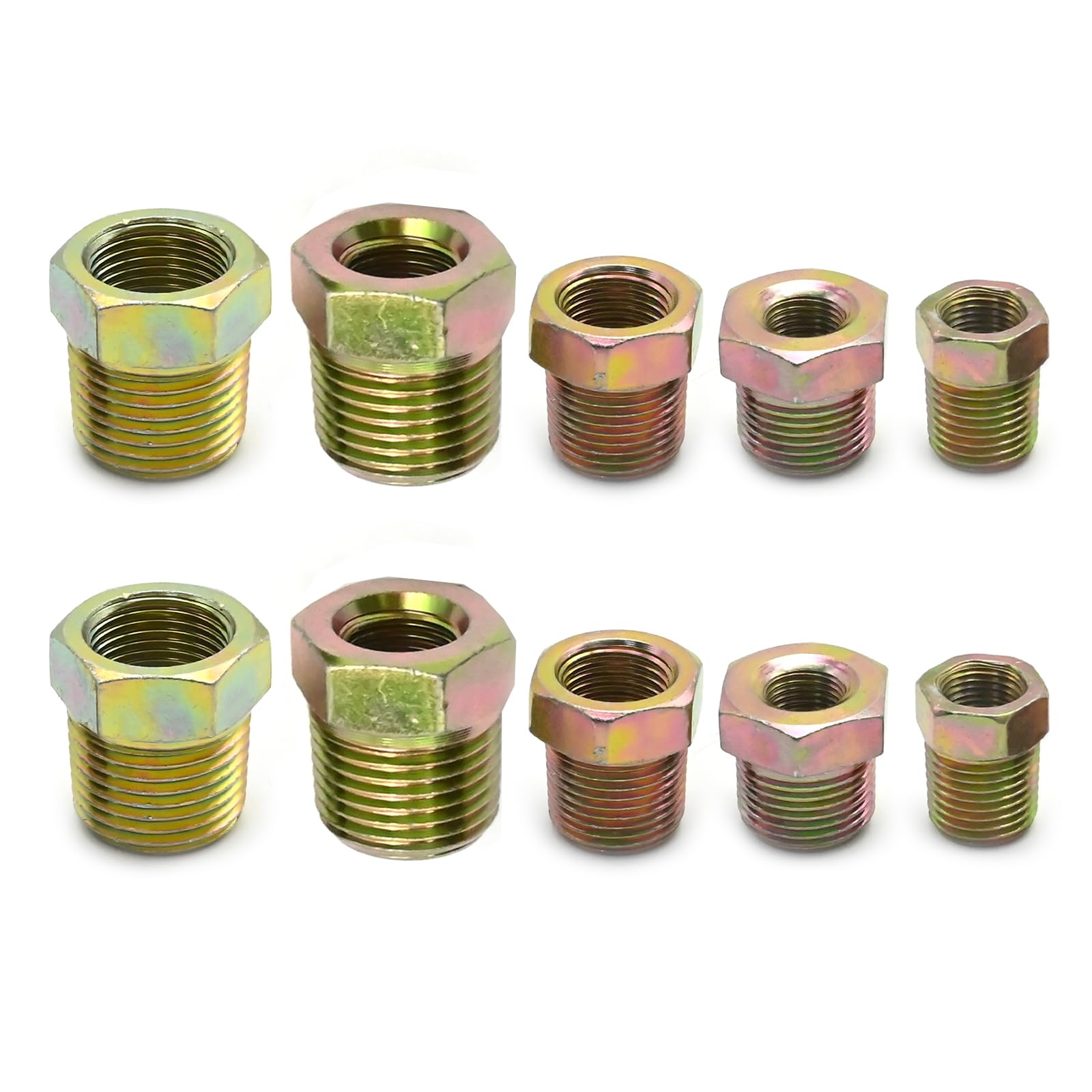 Ollanoos 10Pcs Multi-Size Threaded Bush Adaptor, Female to Male Threaded Bush Adaptor BSP Fittings, 1/8 to 1/4, 1/8 to 3/8, 3/8 to 1/2 for Air Line Hose