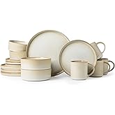 MONITO Ceramic Dinnerware 16 Pieces Dinner Set,Stoneware Plates and Bowls Sets, Highly Chip and Crack Resistant | Dishwasher & Microwave Dishes set,Gift, Bonbon Beige