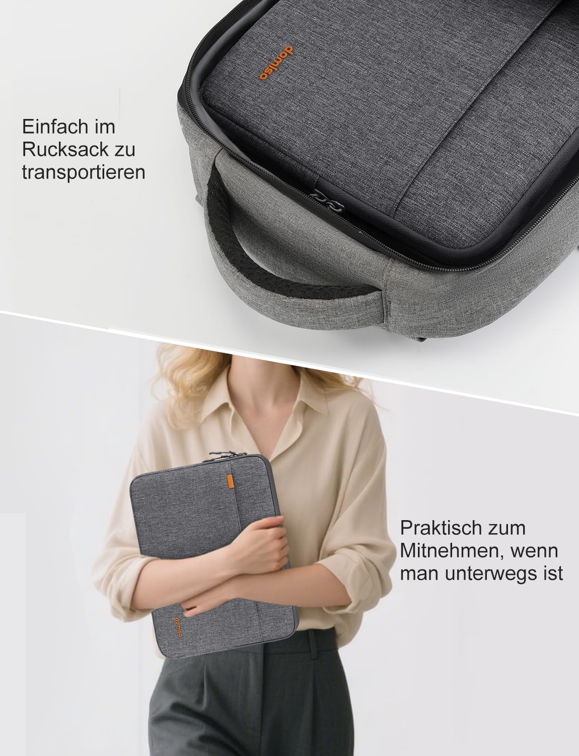 DOMISO 13 Zoll Laptoptasche Laptop Tasche Hülle Notebook Sleeve Case Bag Schutzhülle Kompatibel mit Mac Book Air 13 M4 M3 M2,MacBook Pro M2,ipad Air,Dell,Lenovo Laptophülle mit Zubehörtasche,Grey 6