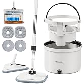 HoMettler Mop and Bucket Set, Dual-Tank Clean/Dirty Water Separation, with Triangular Head &amp; 4 Microfiber Pads for Deep-Cleaning Floors, Versatile Mops for Walls