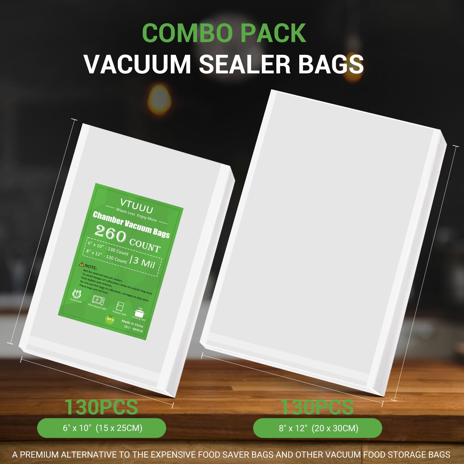 VTUUU Chamber Vacuum Sealer Bags 260 Quart size 8