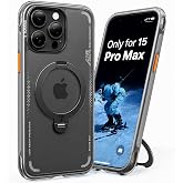 TORRAS Ostand Q3 Air for iPhone 15 Pro Max Case with Stand, Shockproof | Compatible with MagSafe, 360 Magnetic Stand, Mil-Grade Drop Tested, Shockproof Protection, Camera Control Button, Black