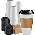 GUSTO [16 oz. - 100 Sets Disposable Coffee Cups with Lids and sleeves - To Go Paper Hot Cups for Travel and Office Use - Formerly Comfy Package