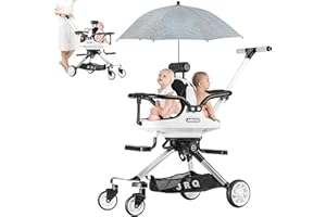 AIRLYA-LIFE Single＆Double Stroller, Foldable Double Stroller Newborn and Toddler with Umbrella, Compact Lightweight Strollers for Infant & Toddler with Storage Basket, Single＆Twin Stroller for Baby Aged 0-6 Years