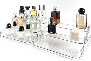 Rusnugic Perfume Organizer - 2 Pack Three-Tiered Shelf - Perfume Lotion Skincare Stand, Spice Vitamins Medicine Bottles Holder,Sturdy Clear Rack for Kitchen Bathroom Countertop Cabinet Storage