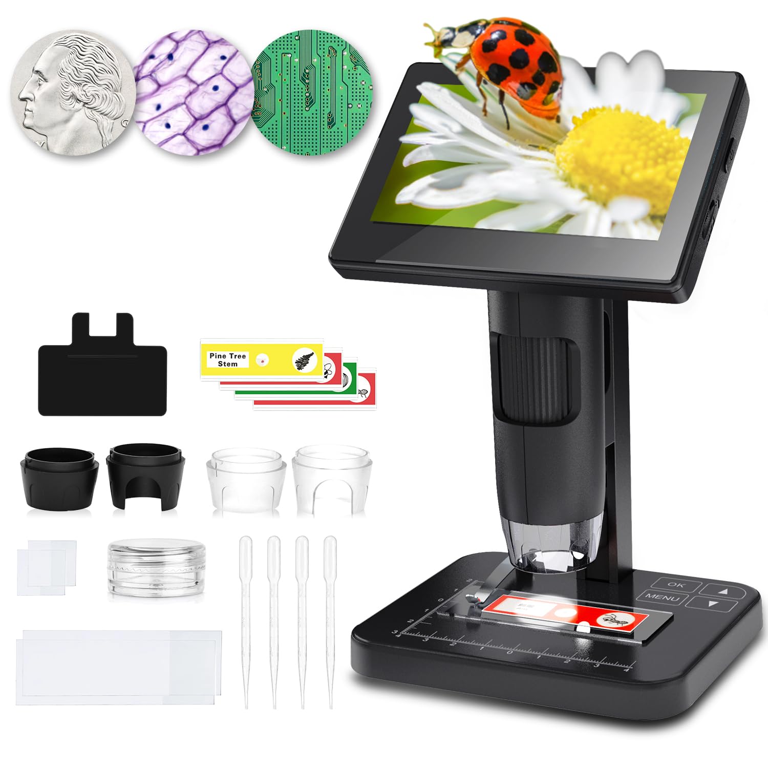 Photo 1 of Digital Microscope with 5.0'' Screen, 8000x Microscope for Adults and Kids, Taking Photos and Videos, Suitable for Observing Cells, Coin, Soldering Joints, Specimens