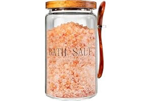 BKYFPQ 74 oz Glass Bath Salts Jar,Bath Salt Container with Wooden Lid and Scoop for Bathroom Organizers and Storage,Home Deco