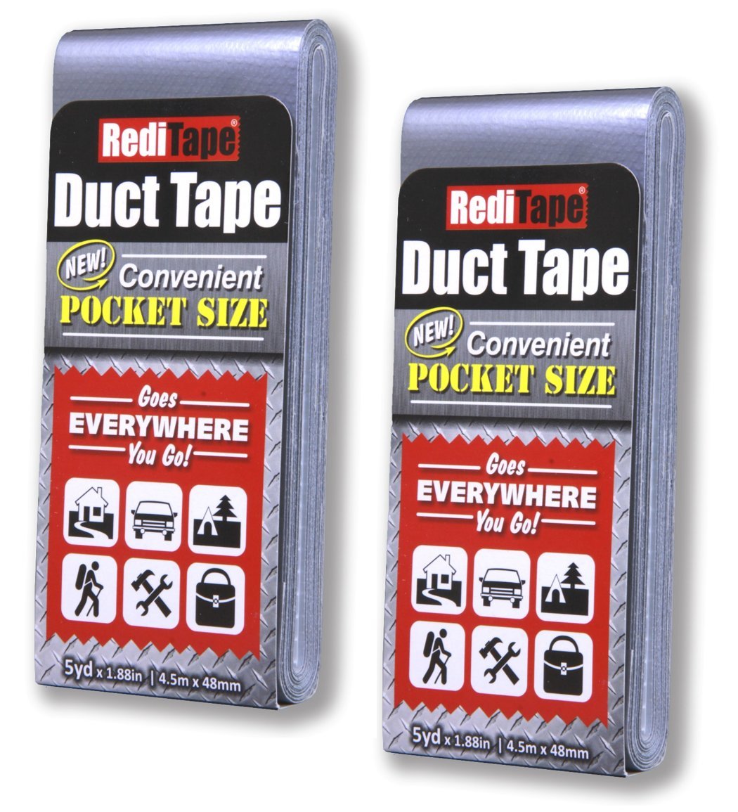 RediTape Travel Size Silver Duct Tape 2-Pack - Pocket Size Flat Thin Mini Roll - for Repairs Outdoors Emergency Crafts - 1.88 inch x 5 Yards per Pack