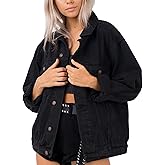 Justalwart Women's Oversized Vintage Denim Jacket Long Sleeve Boyfriend Coat