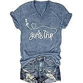 Girls Trip Shirts for Women Plane Travel Graphic Tees Vacation Shirts Letter Printed Hiking Casual Short Sleeve Tee Tops