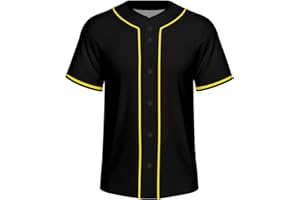 Lalkllo Men Baseball Jersey Solid Shirts Plain Casual Button Down Short Sleeves T-Shirt Sports Uniform S-2XL