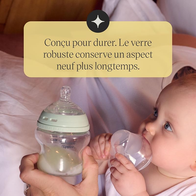 Coffret Cadeau nouveau- né Verre Natural Start, Biberons 150 ml et 250 ml avec tétine à débit lent et extra-lent comprise, et 2x sucettes Ultimate Fit 0-6 mois, Auto-stérilisan